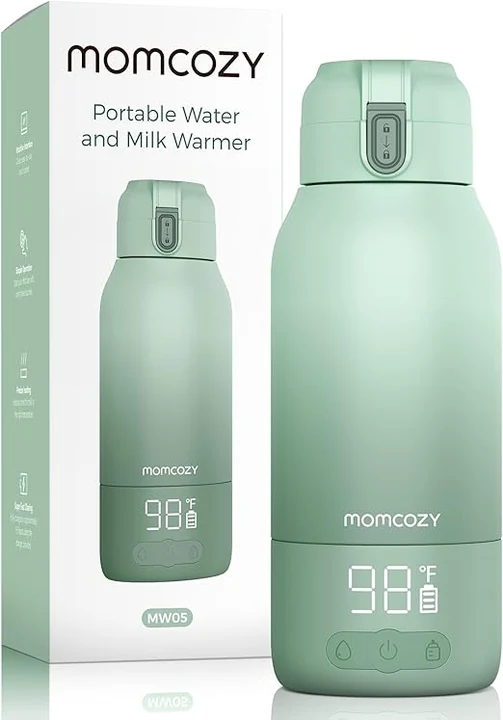 Momcozy Chauffe-Biberon Portable 500 ml I Lait et Eau, Idéal Voyage, Vert | Sans Fil, Autonomie Jusqu'à 19 Cycles, Recharge Rapide en 1h30, Design Isotherme Étanche
